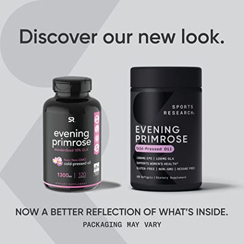 Óleo de Prímula Noturna Sports Research – Cápsulas para Saúde Feminina – 100% Prensado a Frio – 60 Softgels
