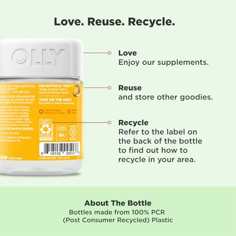 Gummy Probiótico, 1 Bilhão UFCs, Suporte Imunológico e Digestivo, Suplemento Probiótico Mastigável, Manga, 80 Unidades - OLLY