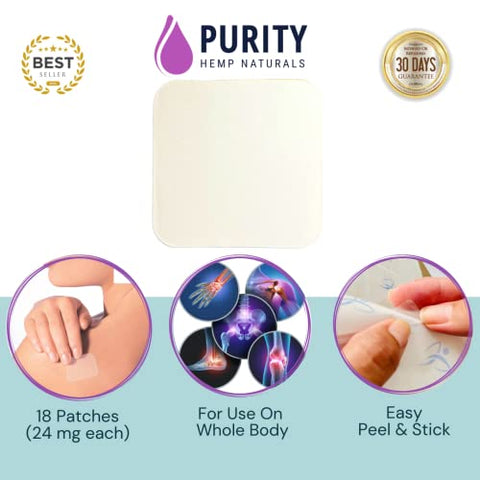Purity Hemp Naturals - Hemp Patch 18 unid. (438 mg) Gold 3X Mais Potente 24 mg Patches. Liberação Estendida 24Hr. Prático