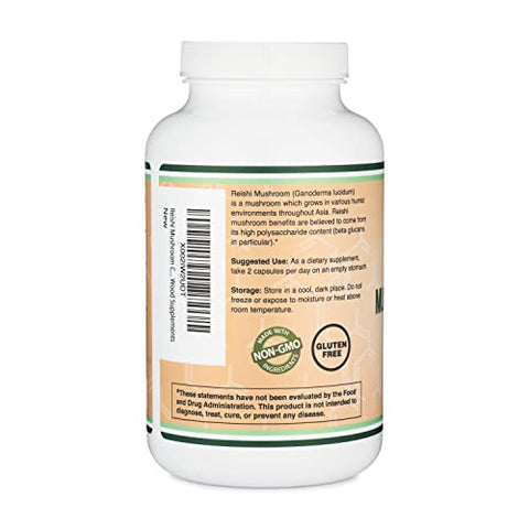 Double Wood Supplements - Cápsulas de Cogumelo Reishi (Extrato de Ganoderma 4:1, 1.000mg de Pó de Reishi Vermelho) 300 Unidades, Suprimento de 5 Meses, Suplemento Potente de Cogumelo para Suporte e Defesa do Sistema Imunológico
