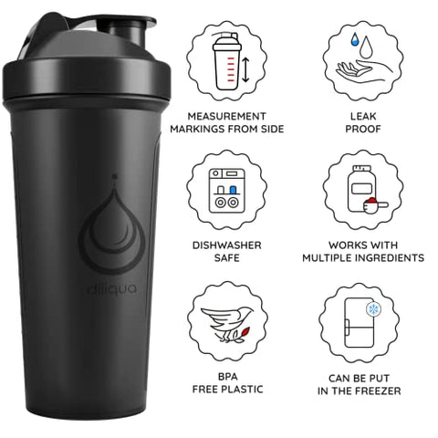 diliqua - Conjunto de 6 Garrafas Shaker para Misturas de Proteína | Livre de BPA | Marca do Produto