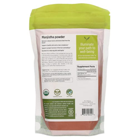 Manjistha em Pó, 1/2 Libra – Orgânico USDA – Rubia cordifolia – Limpa o Sangue - Banyan Botanicals