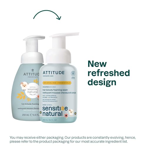 2-em-1 Natural Hair and Body Espuma de Limpeza para Bebê, Sem Fragrância, 250 ml (ATTITUDE-60660) - ATTITUDE