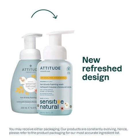 2-em-1 Natural Hair and Body Espuma de Limpeza para Bebê, Sem Fragrância, 250 ml (ATTITUDE-60660) - ATTITUDE