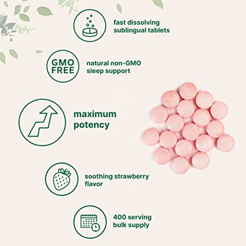 Melatonina 20mg Comprimidos, 400 Unidades, Sabor Natural de Morango, Dissolução Rápida | Sem Medicamentos, Amigável para Vegetarianos, Não-OGM - Micro Ingredients
