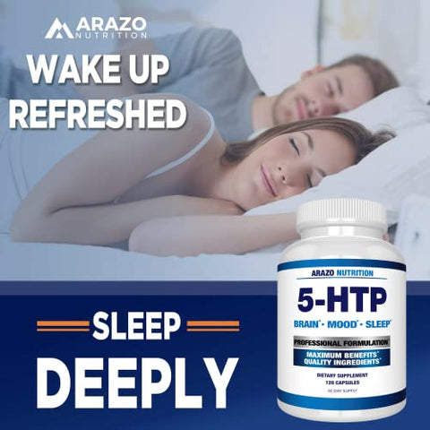 5-HTP 200 MG Plus Calcium – Suporte para Humor e Sono – Promove Calma e Relaxamento – Alta Pureza 99% – 120 Cápsulas - Arazo Nutrition