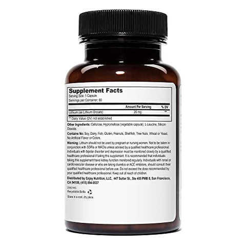 Weyland Brain Nutrition - Lithium Orotate 20mg (1 Frasco), 60 Cápsulas Vegetarianas, Suporte para Humor, Comportamento, Memória e Bem-Estar