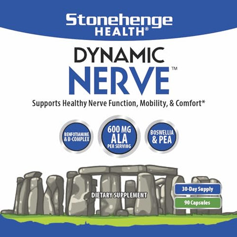 Suplemento Dinâmico para Nervos: Suporta a Função Nervosa em Dedos, Dedos dos Pés, Mãos e Pés com Ácido Alfa Lipóico ALA, Benfotiamina, PEA, Complexo B Robusto, Boswellia - Stonehenge Health