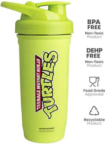TMNT Reforce Garrafa de Shake de Proteína em Aço Inoxidável 900 ml | 30 oz – Tampa de Rosca à Prova de Vazamentos – Livre de BPA – Unissex – Não Isolada – Verde Claro - Smartshake
