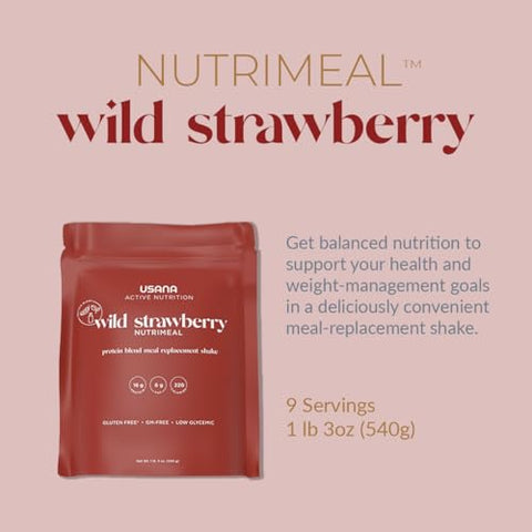 Nutrimeal Shake Substituto de Refeição – Morango Silvestre – Sem GMO – Sem Glúten – Baixo Índice Glicêmico – 540g – 9 Porções - USANA
