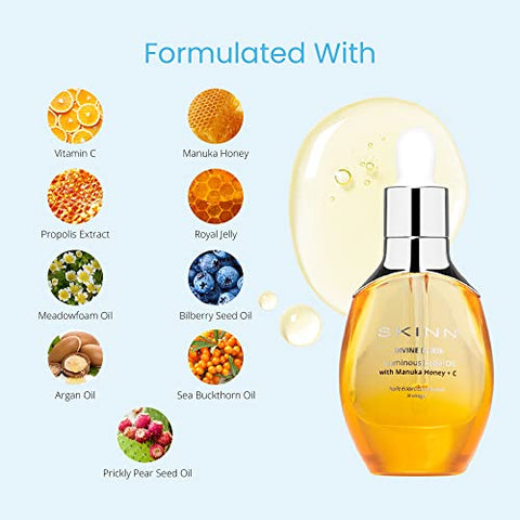 Óleo Facial Luminoso – Óleo Facial para Clarear, Firmar e Hidratar – Óleo Hidratante para Anti-Envelhecimento e Pele Seca para Reduzir Linhas Finas e Rugas – Vitamina C e Manuka – 30ml - SKINN