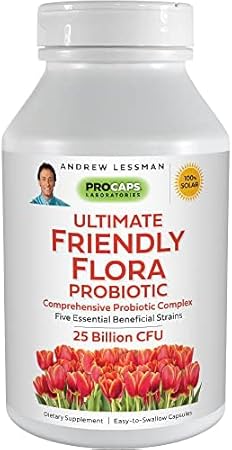 Ultimate Friendly Flora Probiótico 120 Cápsulas – 25 Bilhões UFC, Mistura Abrangente de Cinco Cepas Probióticas, Suporte Poderoso para o Sistema Imunológico e Digestivo. Probióticos - ANDREW LESSMAN