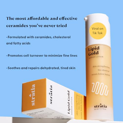 Lipid Gold – Hidratante com Ceramidas Fortalecedoras da Pele, Sérum de Niacinamida, Hidratação – 30ml - Stratia