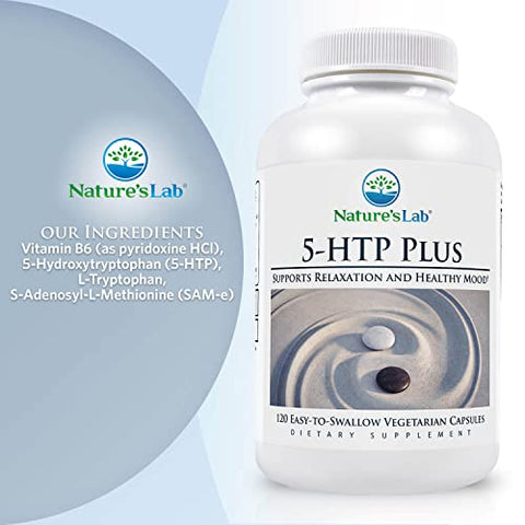 Nature's Lab - Nature’s Lab 5-HTP Plus 200mg – Suporte para Relaxamento e Humor Saudável – 120 Cápsulas