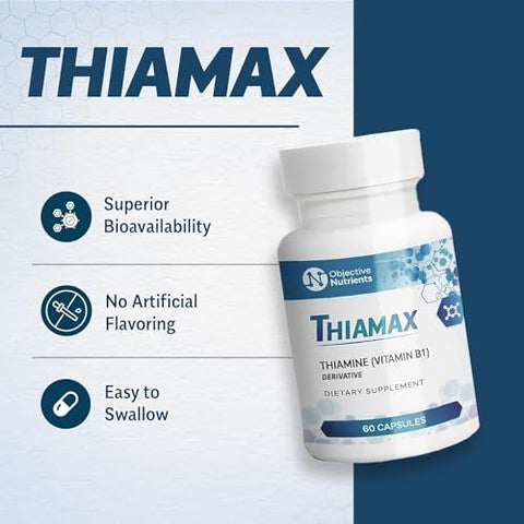 Objective Nutrients - Thiamax Vitamin B1 (TTFD) Cápsulas, 100mg, 60 unidades – Sem Aditivos ou Agentes de Fluxo