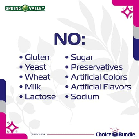 ChoiceBundle - Spring Valley Softgels de Vitamina A, 2400 mcg 2Pk Bundle Escolha (500 Total) Guia de Vitalidade de Vitaminas e Recipiente para Comprimidos (4 Itens)