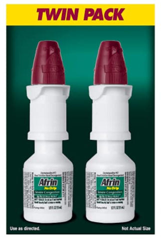 No Drip Alívio de Congestão Nasal Severa por 12 Horas Frasco Descongestionante Nasal, 19,8 ml (Pack com 2) - Afrin