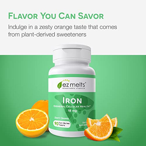 Suplemento de Ferro Dissolvível 18 mg, Sem Açúcar, Fornecimento de 3 Meses  EZ Melts - EZ Melts