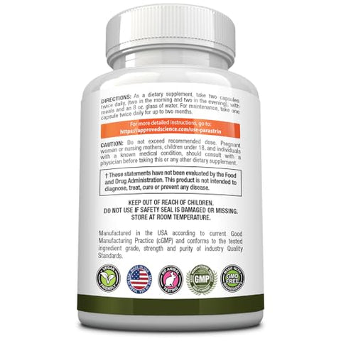 Parastrin – 60 Cápsulas – Noz Preta, Alho, Papaína 2000, BioPerine – Vegano - Approved Science