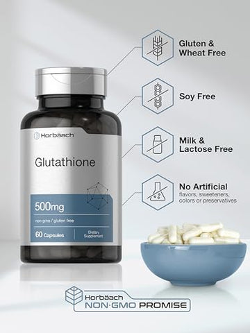 Suplemento de Glutationa 500mg | 60 Cápsulas | Não-OGM | Marca Horbäach - Horbäach
