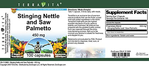 Terravita - Stinging Nettle and Saw Palmetto – 450 mg (100 Cápsulas) – Embalagem Dupla