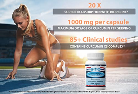 AFI AMERICA's FINEST INC - AFI Super Curcumin C3 Complex 1000mg – Cúrcuma 95%% sem oxalatos, Extrato de Pimenta Preta, Máxima Absorção para Saúde das Articulações – Vegetariano, Sem Glúten, Não-OGM