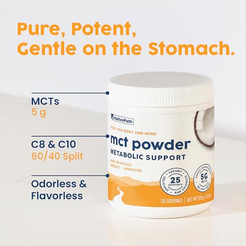 Suplemento em Pó de Óleo MCT NativePath – Pó de MCT sem Sabor com C8 MCTs Amigáveis ao Keto. Livre de Laticínios, Glúten e GMOs, 25 Porções