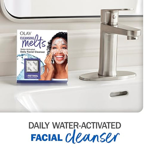 Cleansing Melts Retinol – Limpeza Facial, 64 un. (2 x 32 un.), Sabonete Facial Ativado por Água para Limpar, Tonificar e Refrescar - Olay