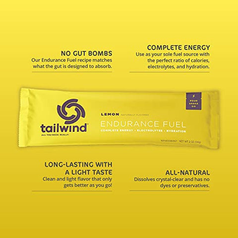 Endurance Fuel: Pó para Bebida Esportiva de Limão, Embalagem com 12 Unidades, Rico em Eletrólitos, Livre de OGM, Soja, Laticínios e Glúten, Vegano - Tailwind Nutrition