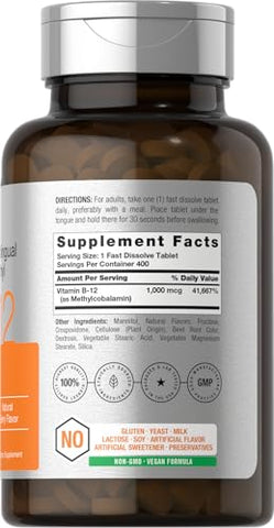 Vitamina B12 Sublingual 1000 mcg | 400 Comprimidos de Dissolução Rápida | Suplemento de Metilcobalamina para Adultos | Sabor Natural de Frutas Vermelhas | Vegano, Vegetariano, Não-OGM e Sem Glúten - Horbäach
