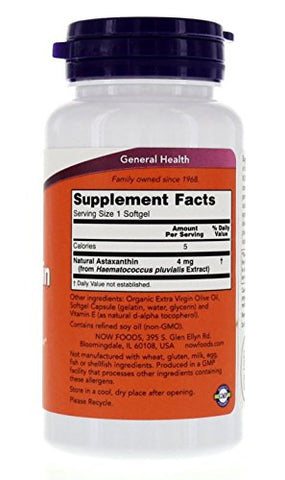 NOW Foods - Astaxantina 4mg 90 Softgels (Proteção Celular) – Embalagem com 2 – Marca em Destaque