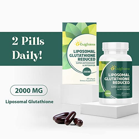 Guigmiens - Liposomal Glutationa 2000 MG, Absorção 10x Melhor, Suplemento com Ácido Hialurônico Colágeno Peptídeo Resveratrol, Poderoso Antioxidante, Envelhecimento Saudável, Imunidade