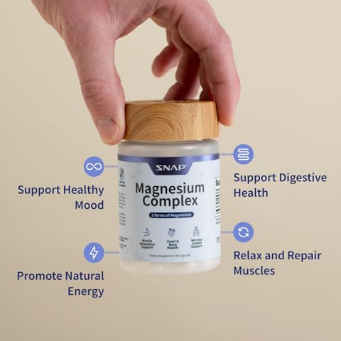Complexo de Magnésio 3 em 1, Bisglicinato, Óxido, Citrato, Complexo Triplo de Magnésio, 60 Cápsulas - Snap Supplements