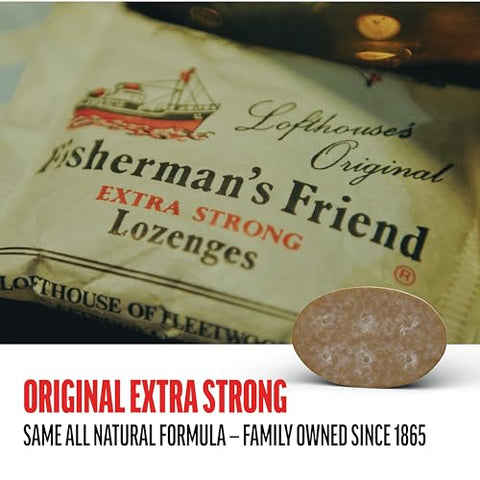 Fisherman's Friend - Fisherman’s Friend Pastilhas para Tosse, Supressor de Tosse e Pastilhas para Dor de Garganta, Original Extra Forte, 10mg de Mentol, 228 Pastilhas (6 Pacotes de 38)