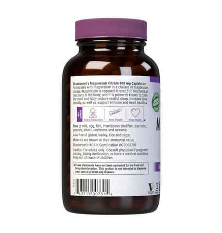 Nutrition Magnesium Citrate 400mg – Máxima Absorção, Suporte à Saúde Imunológica - Bluebonnet