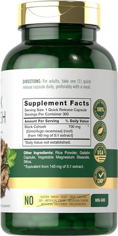 Cápsulas de Cohosh Preto | 700mg | 300 Unidades | Fórmula Livre de Transgênicos e Glúten | Extrato de Raiz de Cohosh Preto - Carlyle