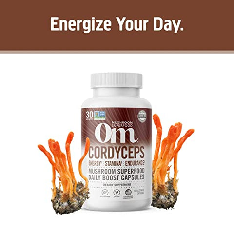 OM - Om Mushroom Superfood Cápsulas de Cogumelo Cordyceps, 90 Unidades, 30 Dias, Energia, Potência, Resistência e Suporte para Desempenho Esportivo
