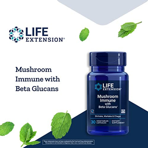 Mushroom Immune com Beta Glucans – Reforço Imunológico com Cogumelos para uma Vida Saudável – 60 cápsulas - Life Extension