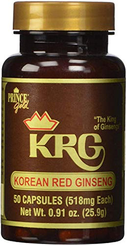 Prince Of Peace - Prince of Peace Prince Gold KRG Ginseng Vermelho Coreano, 2 Pacotes – 50 Cápsulas Cada – Natural Panax Ginseng Vermelho – Pó de Raiz de Ginseng Coreano – Suplemento Herbal Chinês – Promove
