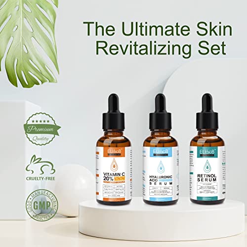 ELBBUB - Sérum Facial Anti-Idade 3 em 1: Vitamina C, Retinol e Ácido Hialurônico – 3 Frascos de 30ml cada (90ml no total)