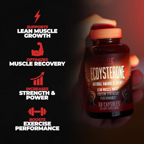 Ecdysterone: Agente Anabólico Natural, Aumenta Massa Muscular Magra, Desempenho nos Exercícios, Força e Síntese Proteica, Fórmula para Absorção Aprimorada (60 cápsulas) - Huge Supplements