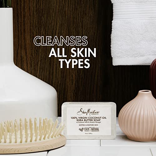 Sabonete de Manteiga de Karité SheaMoisture para Todos os Tipos de Pele 100% Óleo de Coco Virgem Cruelty Free Cuidados com a Pele 8 oz 4 Unidades