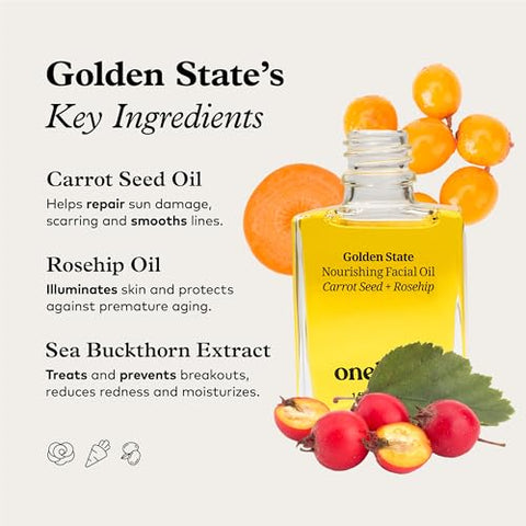 Óleo Facial Nourishing All-Natural Golden State da Onekind, Não Comedogênico, Anti-Envelhecimento com Extrato de Espinheiro Marítimo, Rosa Mosqueta, Semente de Cenoura e Óleo de Damasco para