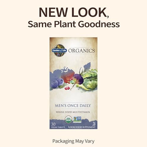 Organics Multivitamínico para Homens – Vitaminas Diárias de Alimentos Integrais em Comprimidos Veganos, 30 Unidades - Garden of Life