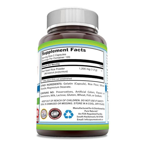 Red Yeast Rice 1200 Mg por Porção, 240 Cápsulas | Não-OGM | Sem Glúten | Fabricado nos EUA - Pure Naturals