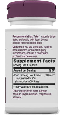 Nature's Way - Nature’s Way Ginseng Asiático Premium, Combate a Fadiga*, 60 Cápsulas
