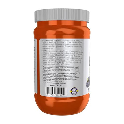 Sports Nutrition BCAA Big 6 Sabor Uva 600g - NOW Foods