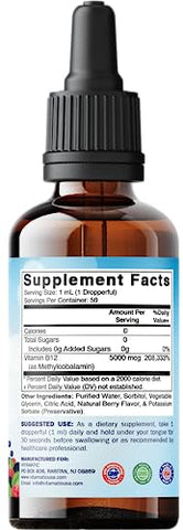 2 Packs Vitamina B12 Líquida de Ação Rápida 5000 mcg (Methylcobalamin) – Sabor Natural de Frutas Vermelhas – Suplemento Sublingual – Absorção Mais Rápida – 60 ml - Vitamatic