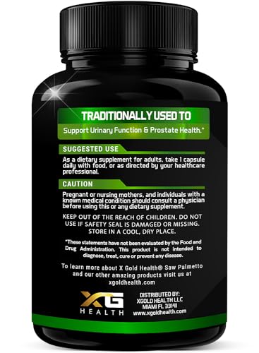 X Gold Health - X Gold Saúde Suplemento de Saw Palmetto para Próstata em Homens | Casca de Pygeum | Suplemento de Beta Sitosterol | Fórmula Potente 3X | Função Urinária Próstata | Bloqueador de DHT para Crescimento Capilar | 4
