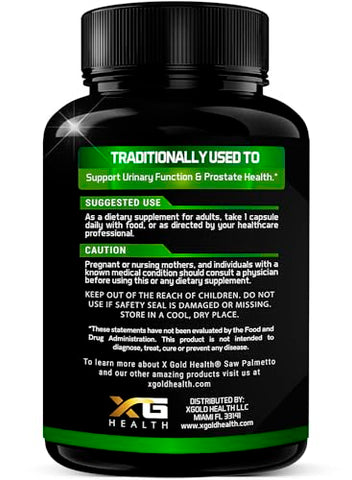 X Gold Health - X Gold Saúde Suplemento de Saw Palmetto para Próstata em Homens | Casca de Pygeum | Suplemento de Beta Sitosterol | Fórmula Potente 3X | Função Urinária Próstata | Bloqueador de DHT para Crescimento Capilar | 4